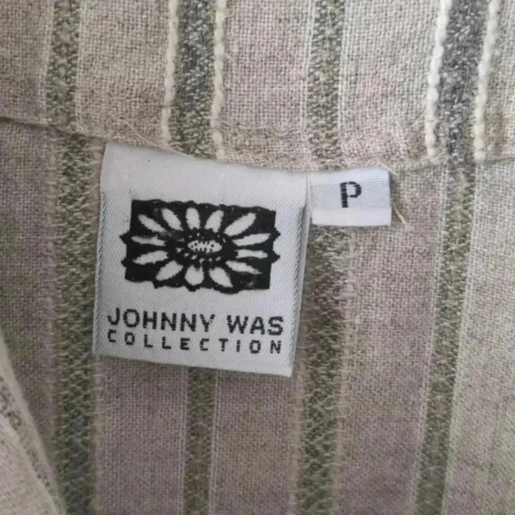 Vintage Women Small Johnny Was Shirt Jacket Gray Cream Striped Linen Casual - Picture 5 of 8